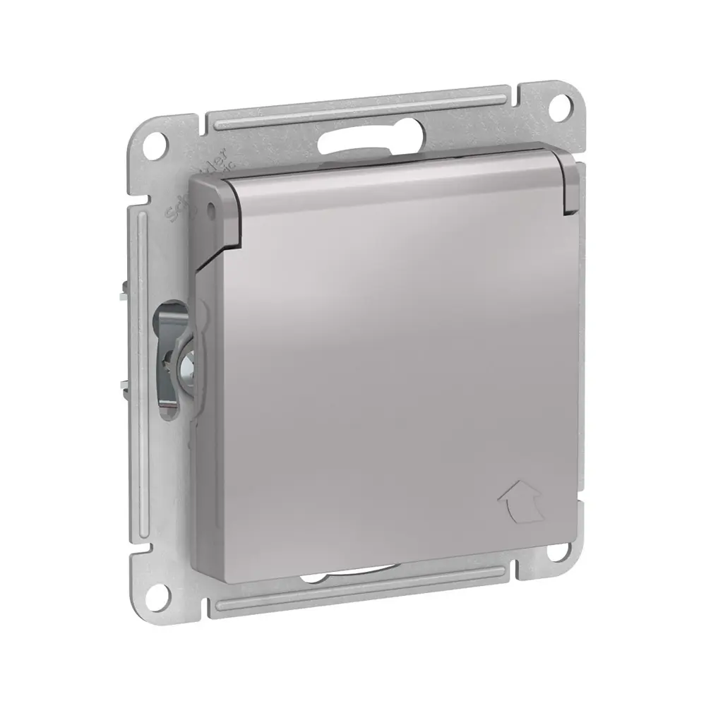 Фото Розетка встраиваемая Systeme electric AtlasDesign 246985 с заземлением со шторками и крышкой цвет алюминий Фото Розетка встраиваемая Systeme electric AtlasDesign 246985 с заземлением со шторками и крышкой цвет алюминий