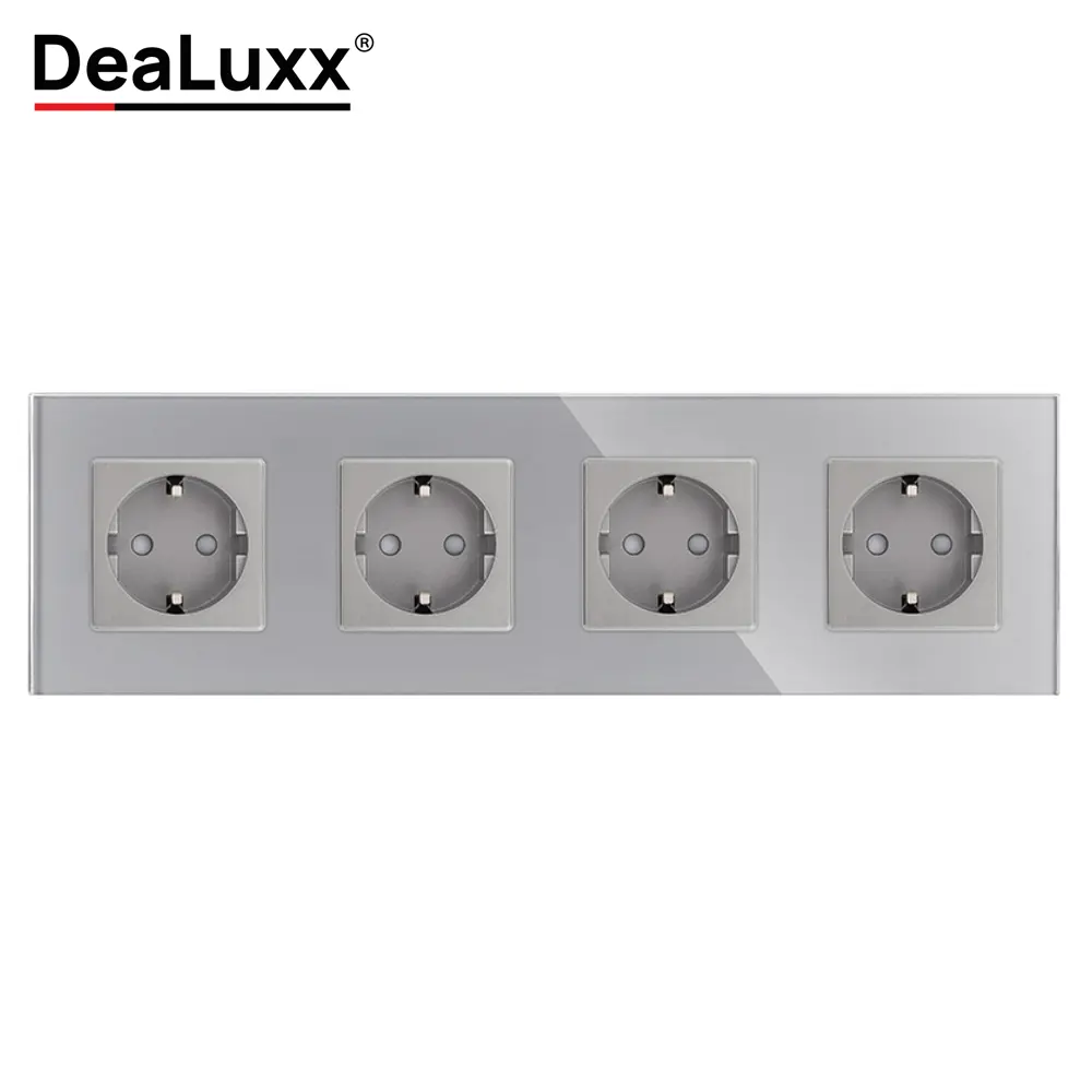 Фото Розетка четверная встраиваемая Dealuxx R30413 с заземлением цвет серый Фото Розетка четверная встраиваемая Dealuxx R30413 с заземлением цвет серый