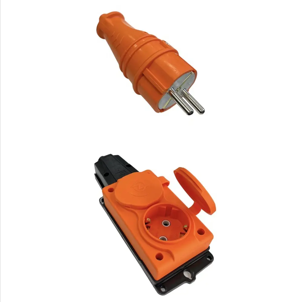 Фото Розетка двойная с вилкой Ne-ad NVO-KI-COMBI-K-2-V-16-54-ORANGE с заземлением и крышкой 230 В 16 A цвет оранжевый