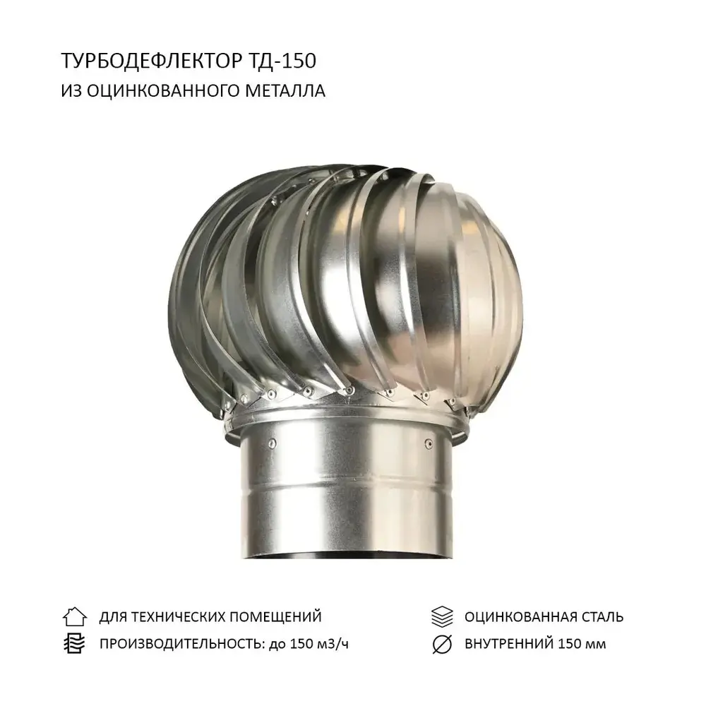 Фото Турбодефлектор для круглых воздуховодов Rotado TD150 D150 мм оцинкованная сталь Фото Турбодефлектор для круглых воздуховодов Rotado TD150 D150 мм оцинкованная сталь