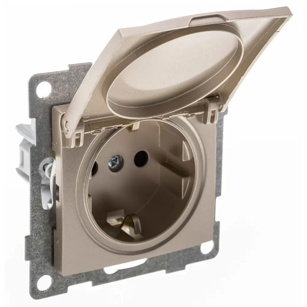 Фото Розетка встраиваемая Gusi electric Bravo С10Р91-027 с кожухом IP44 К502 с заземлением шторками и крышкой цвет шампань Фото Розетка встраиваемая Gusi electric Bravo С10Р91-027 с кожухом IP44 К502 с заземлением шторками и крышкой цвет шампань