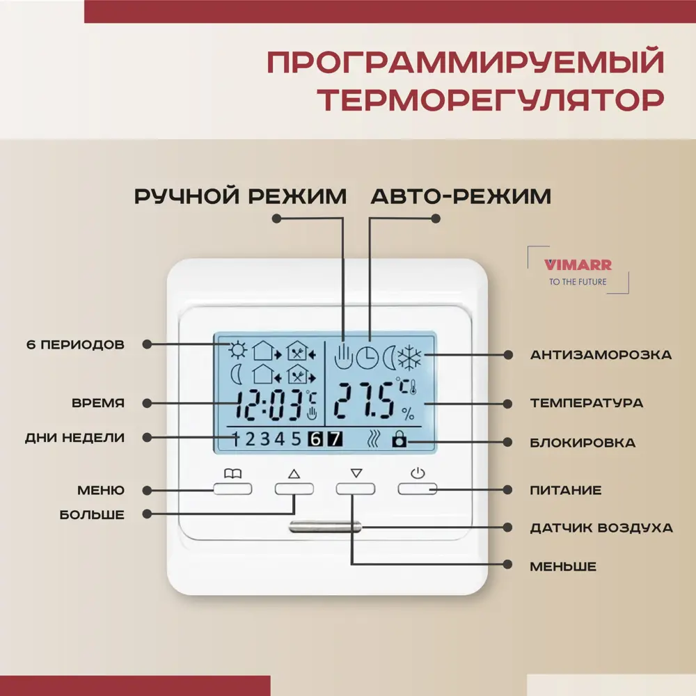 Фото 2 Нагревательный кабель для теплого пола Vimarr L 541L500KS28-220B-M1-11 28 м 504 Вт с белым программируемым терморегулятором Фото 2 Нагревательный кабель для теплого пола Vimarr L 541L500KS28-220B-M1-11 28 м 504 Вт с белым программируемым терморегулятором