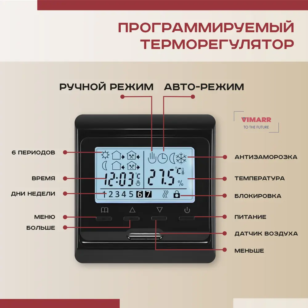 Фото 2 Нагревательный кабель для теплого пола Vimarr L 541L250KS14-220B-M1-12 14 м 252 Вт с черным программируемым терморегулятором Фото 2 Нагревательный кабель для теплого пола Vimarr L 541L250KS14-220B-M1-12 14 м 252 Вт с черным программируемым терморегулятором