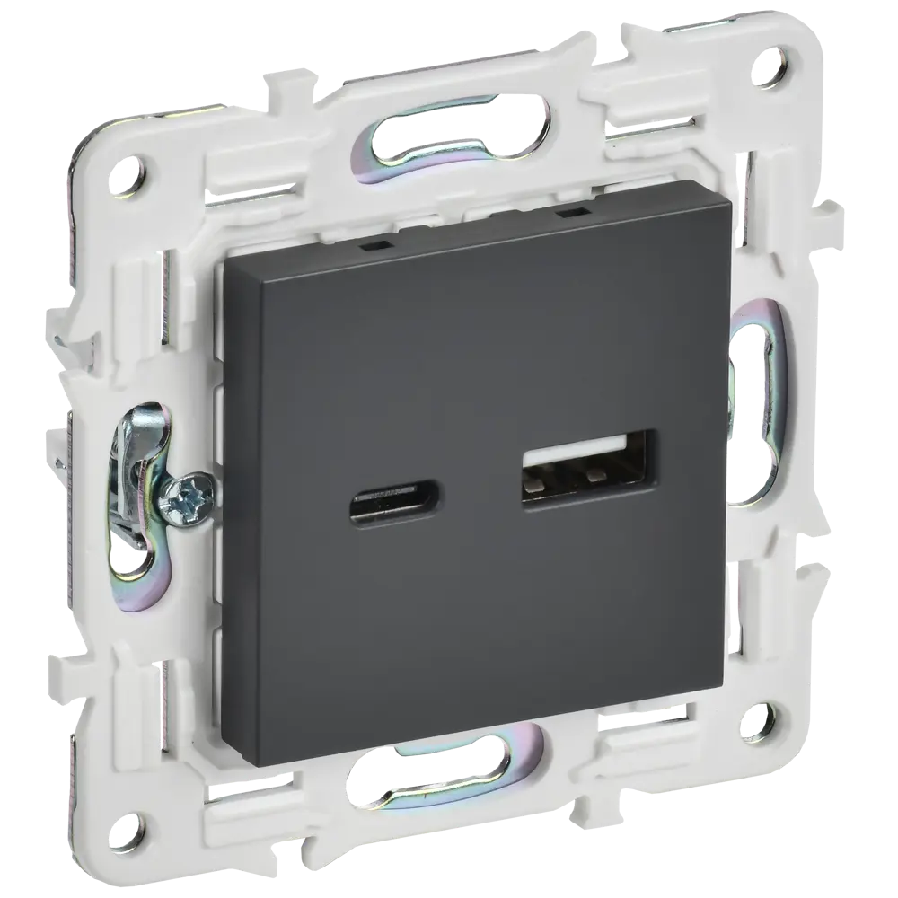 Фото Розетка USB встраиваемая Iek Skandy SK-U22-D31-K48 цвет титан Фото Розетка USB встраиваемая Iek Skandy SK-U22-D31-K48 цвет титан