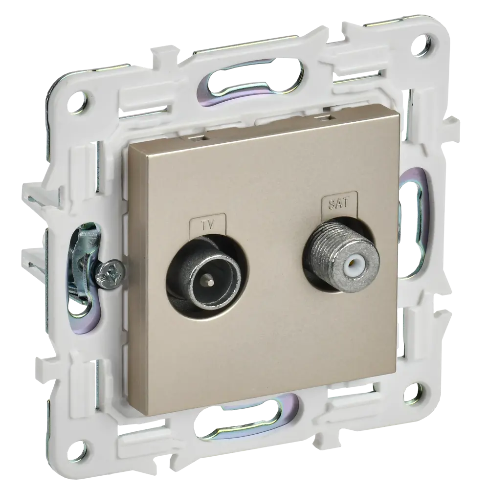 Фото Розетка ТВ/спутник встраиваемая Iek Skandy SK-AF20-O-K37 цвет шампань Фото Розетка ТВ/спутник встраиваемая Iek Skandy SK-AF20-O-K37 цвет шампань