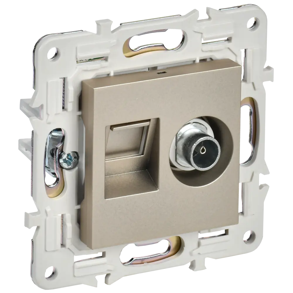 Фото Розетка для телевизора и компьютера встраиваемая Iek Skandy SK-AK20-1-K37 RJ45 Cat 5E цвет шампань Фото Розетка для телевизора и компьютера встраиваемая Iek Skandy SK-AK20-1-K37 RJ45 Cat 5E цвет шампань