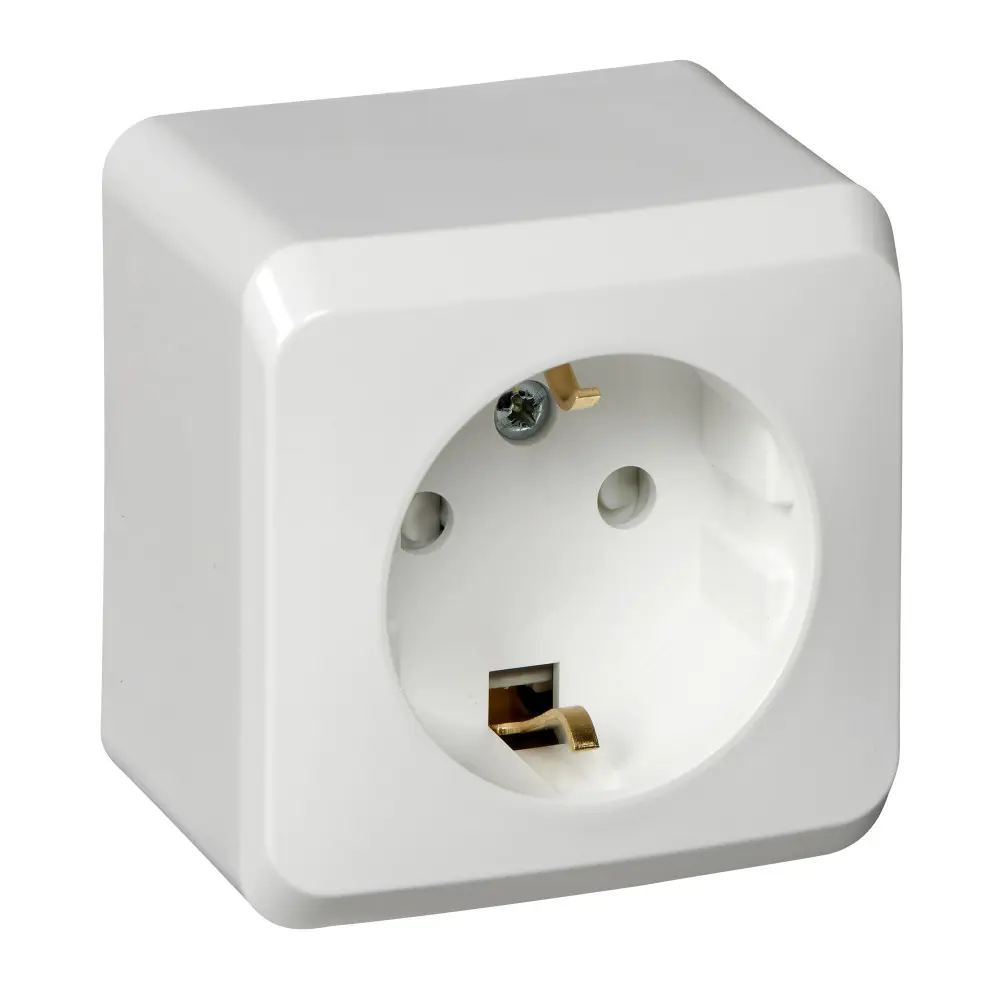 Фото Розетка накладная Systeme electric Этюд PA16-004B с заземлением и шторками цвет белый Фото Розетка накладная Systeme electric Этюд PA16-004B с заземлением и шторками цвет белый