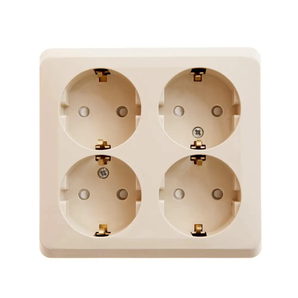 Фото 2 Розетка четверная накладная Systeme electric Этюд PA16-208K с заземлением и шторками цвет кремовый Фото 2 Розетка четверная накладная Systeme electric Этюд PA16-208K с заземлением и шторками цвет кремовый