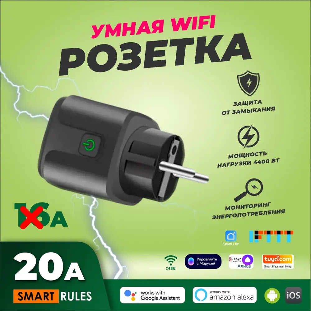 Фото 2 Умная розетка Wi-Fi SmartiNext цвет черный Фото 2 Умная розетка Wi-Fi SmartiNext цвет черный