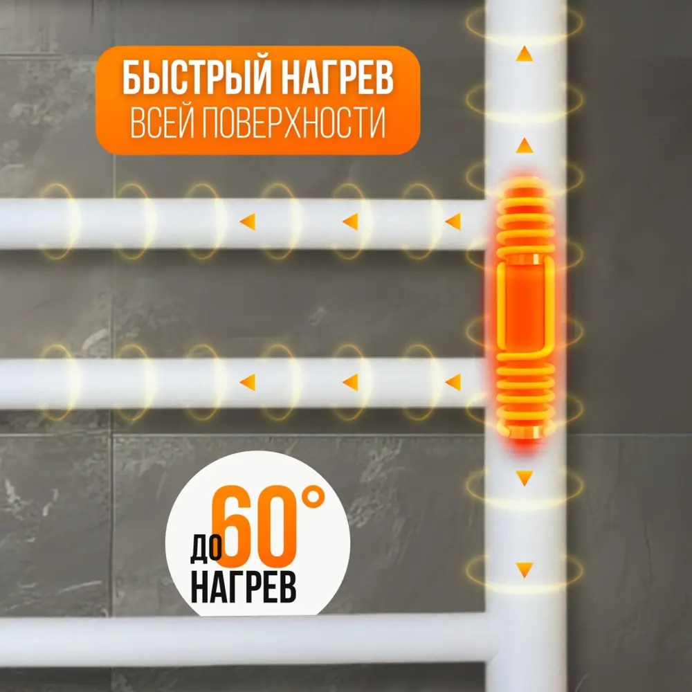 Фото 5 Полотенцесушитель электрический Laris Классик Премиум ЧК П8 правый 400x700 мм 124 Вт с терморегулятором лесенка цвет белый муар Фото 5 Полотенцесушитель электрический Laris Классик Премиум ЧК П8 правый 400x700 мм 124 Вт с терморегулятором лесенка цвет белый муар