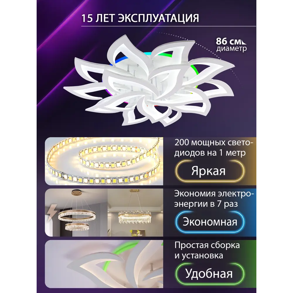 Фото 2 Люстра потолочная светодиодная Natali Kovaltseva Olimp с пультом управления 37 м² регулируемый белый свет цвет белый Фото 2 Люстра потолочная светодиодная Natali Kovaltseva Olimp с пультом управления 37 м² регулируемый белый свет цвет белый