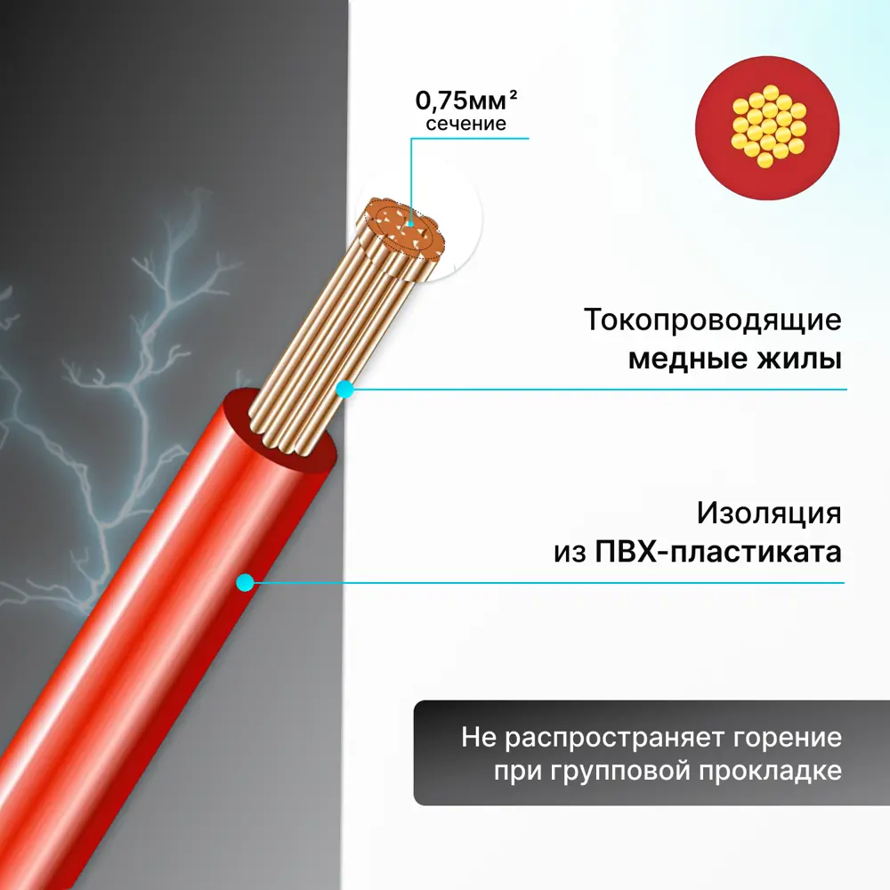 Фото 2 Провод Рэмкабель ПуГВ 1х0.75 10 м цвет красный ГОСТ Фото 2 Провод Рэмкабель ПуГВ 1х0.75 10 м цвет красный ГОСТ