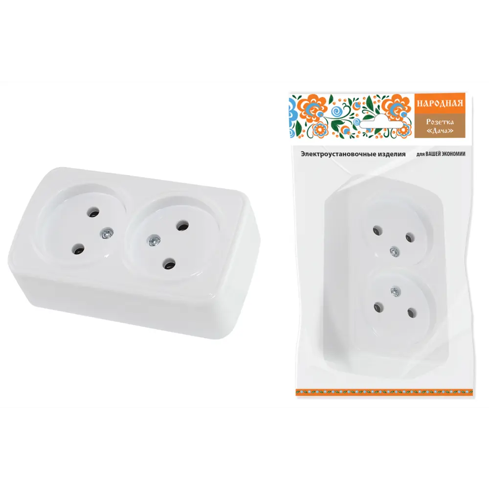Фото Розетка двойная накладная Tdm electric Дача SQ1824-0009, цвет белый Фото Розетка двойная накладная Tdm electric Дача SQ1824-0009, цвет белый