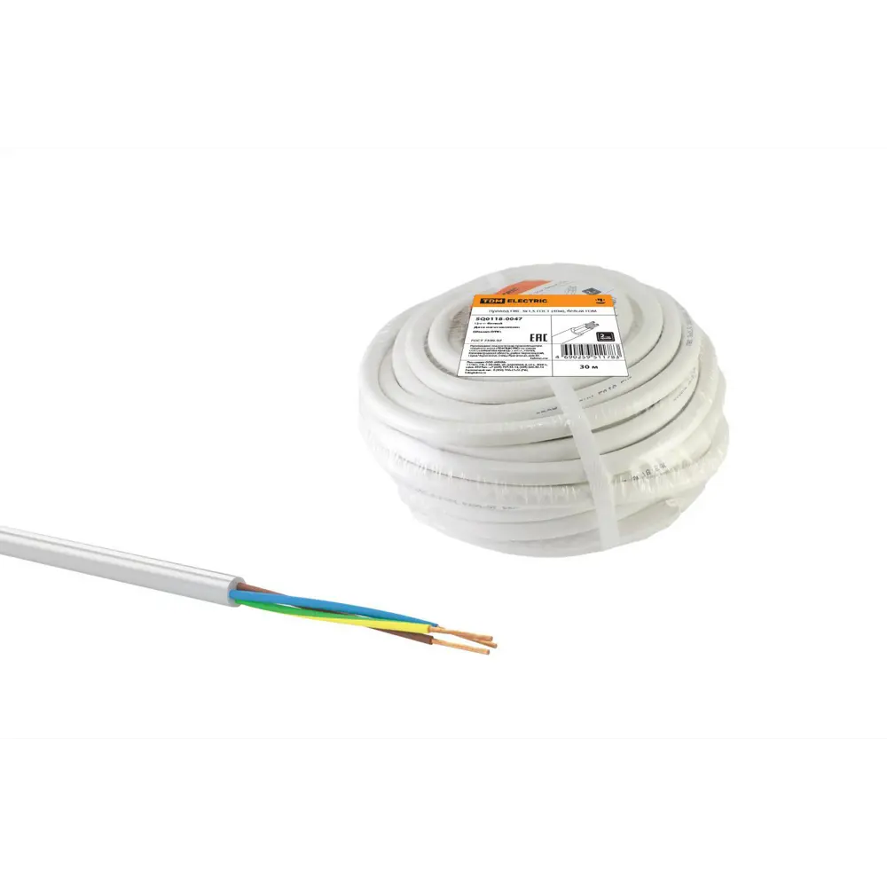 Фото Провод TDM Electric ПВС 3x1.5 30 м ГОСТ цвет белый Фото Провод TDM Electric ПВС 3x1.5 30 м ГОСТ цвет белый
