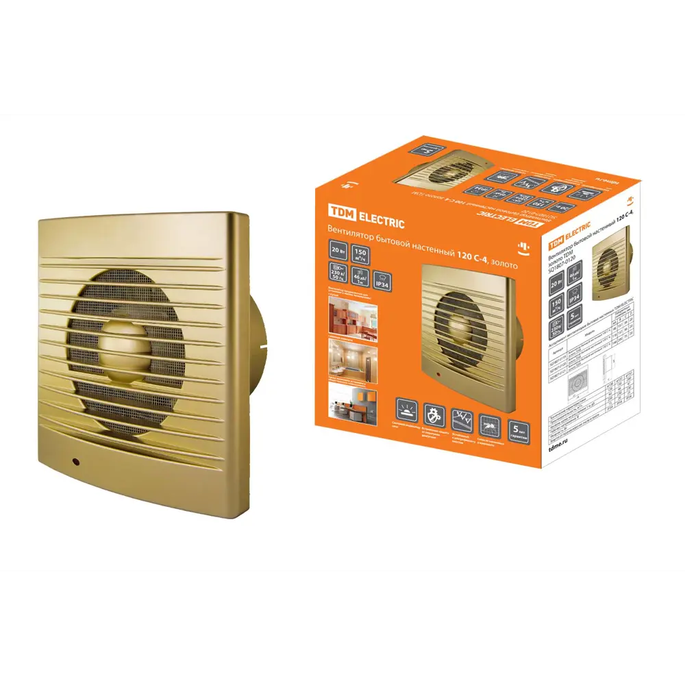 Фото Вентилятор настенный вытяжной Tdm electric SQ1807-0120 D120 мм 45 дБ 150 м³/ч цвет золото Фото Вентилятор настенный вытяжной Tdm electric SQ1807-0120 D120 мм 45 дБ 150 м³/ч цвет золото