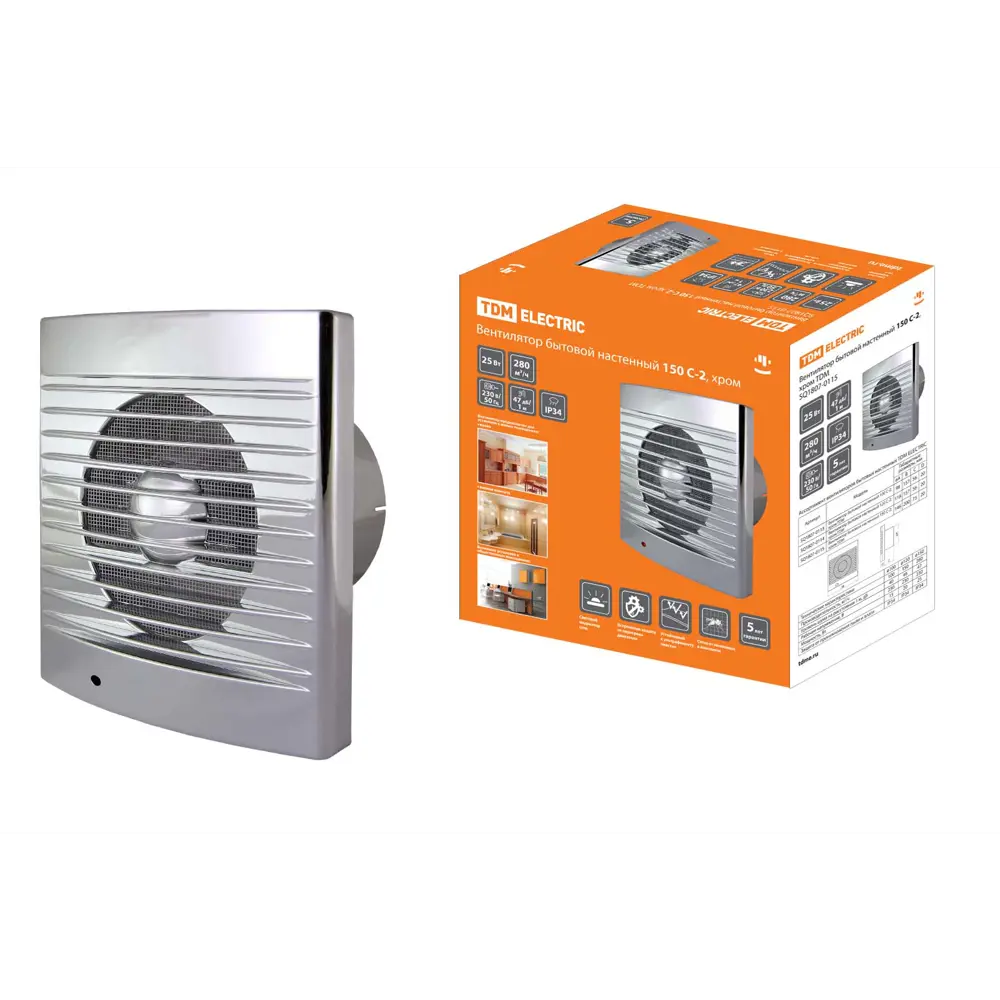 Фото Вентилятор настенный вытяжной Tdm electric SQ1807-0115 D150 мм 46 дБ 280 м³/ч цвет хром Фото Вентилятор настенный вытяжной Tdm electric SQ1807-0115 D150 мм 46 дБ 280 м³/ч цвет хром