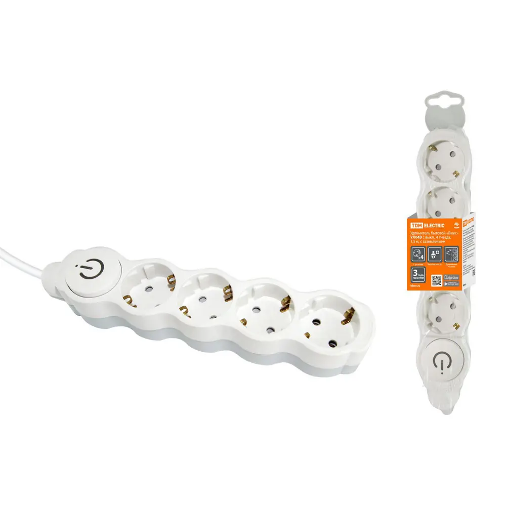 Фото Удлинитель бытовой TDM Electric SQ1303-0133 4 розетки с заземлением 3x1 мм 1.5 м цвет белый Фото Удлинитель бытовой TDM Electric SQ1303-0133 4 розетки с заземлением 3x1 мм 1.5 м цвет белый