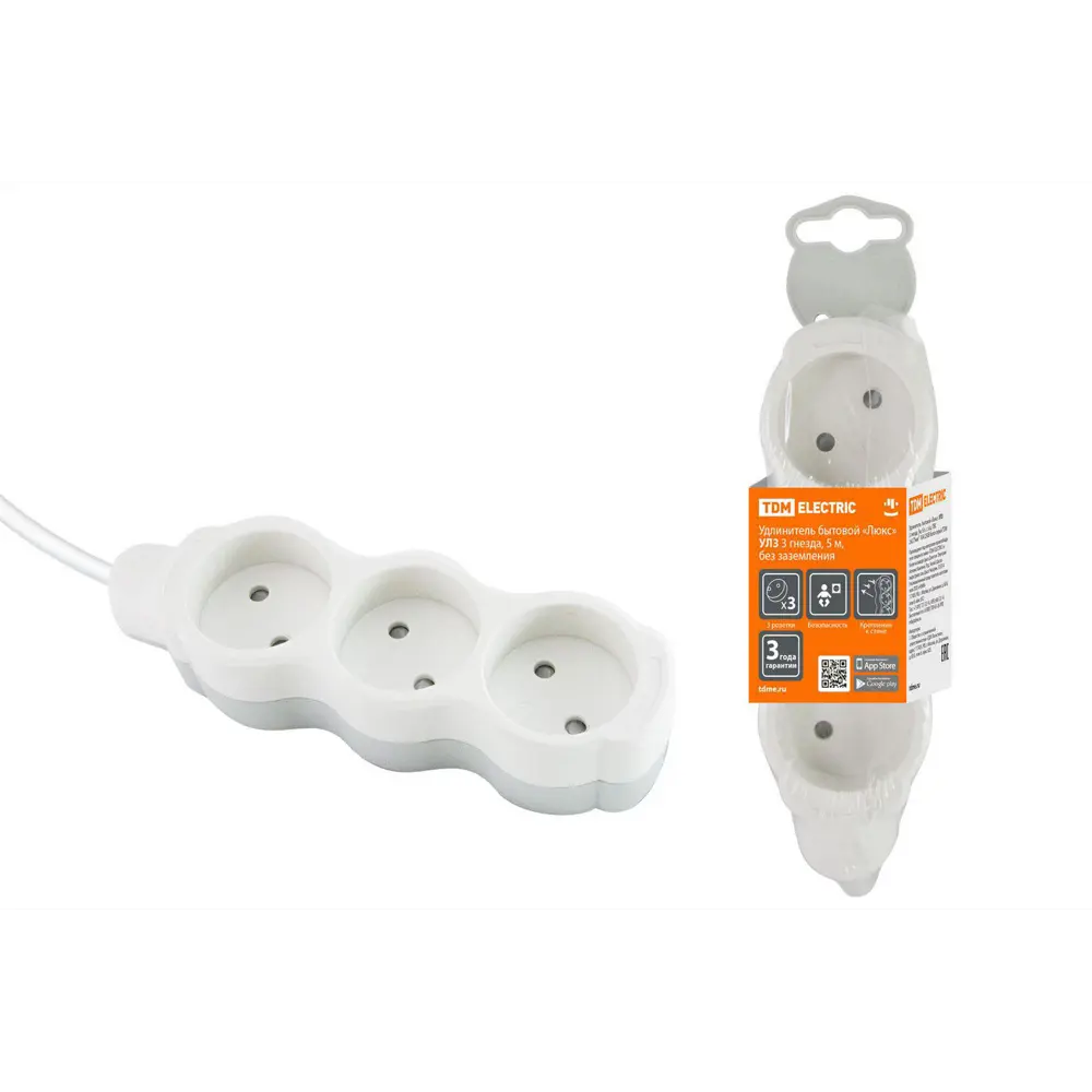 Фото Удлинитель бытовой TDM Electric SQ1303-0225 3 розетки без заземления 2x0.75 мм 5 м цвет белый Фото Удлинитель бытовой TDM Electric SQ1303-0225 3 розетки без заземления 2x0.75 мм 5 м цвет белый