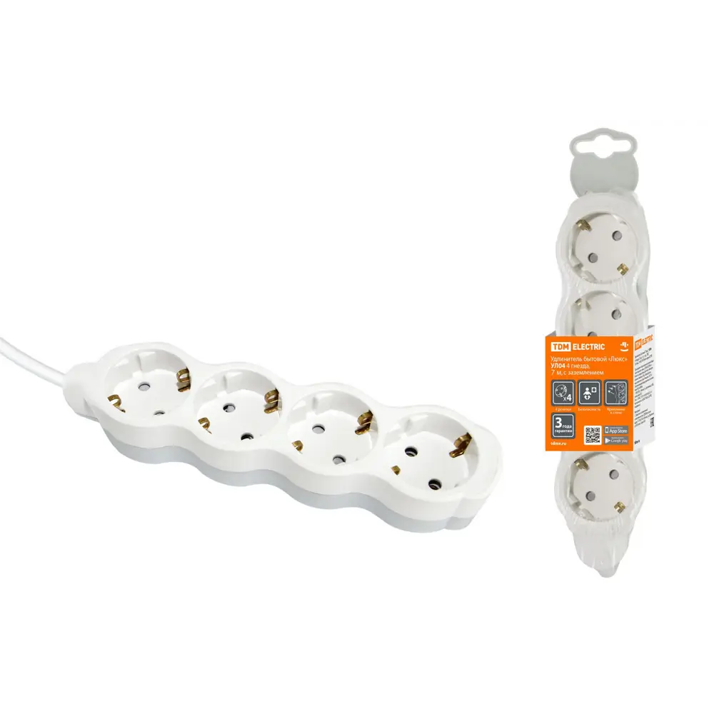 Фото Удлинитель бытовой TDM Electric SQ1303-0283 4 розетки с заземлением 3x1 мм 7 м цвет белый Фото Удлинитель бытовой TDM Electric SQ1303-0283 4 розетки с заземлением 3x1 мм 7 м цвет белый