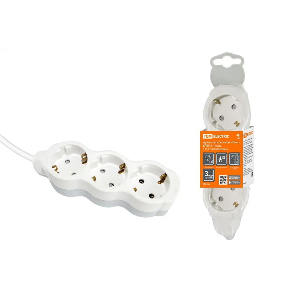 Фото Удлинитель бытовой TDM Electric SQ1303-0281 3 розетки с заземлением 3x1 мм 7 м цвет белый Фото Удлинитель бытовой TDM Electric SQ1303-0281 3 розетки с заземлением 3x1 мм 7 м цвет белый