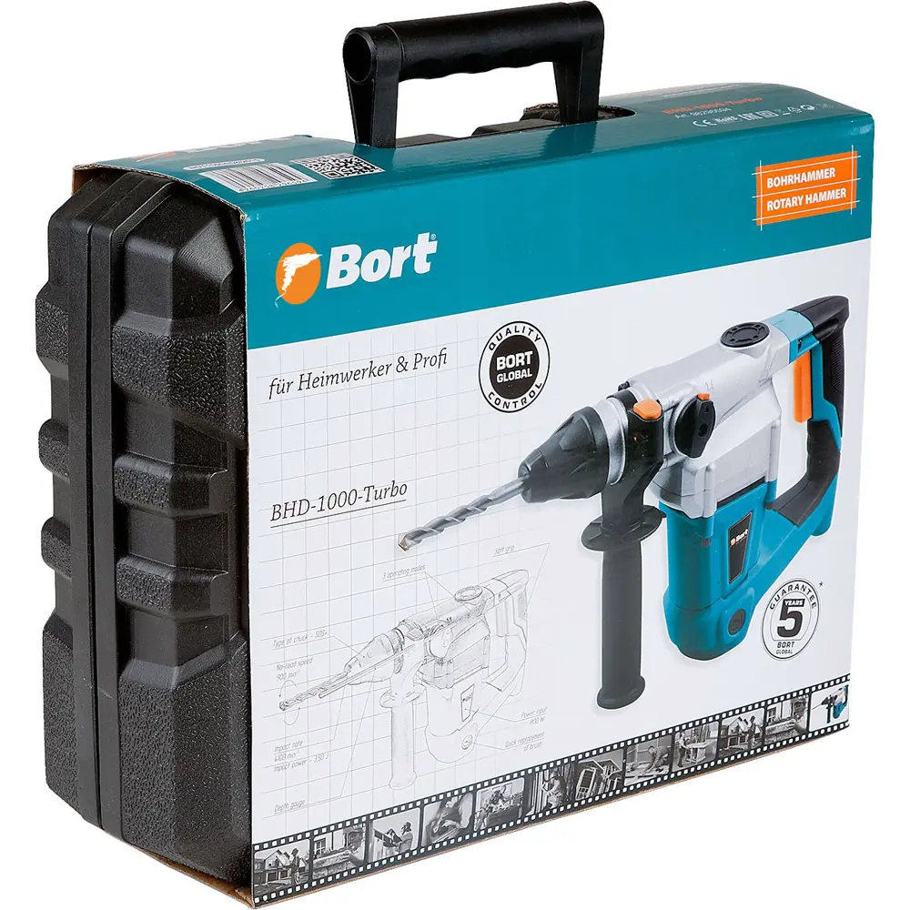 Фото 5 Перфоратор сетевой SDS Plus Bort BHD-1000-TURBO 98296594, 800 Вт, 3.5 Дж Фото 5 Перфоратор сетевой SDS Plus Bort BHD-1000-TURBO 98296594, 800 Вт, 3.5 Дж