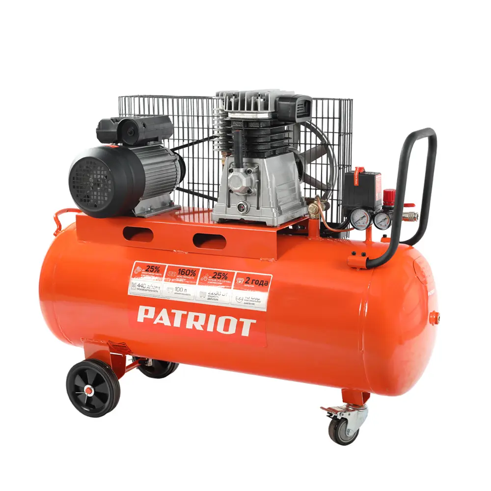 Фото Компрессор ременной масляный Patriot PTR 100-440I, 100 л, 440 л/мин Фото Компрессор ременной масляный Patriot PTR 100-440I, 100 л, 440 л/мин