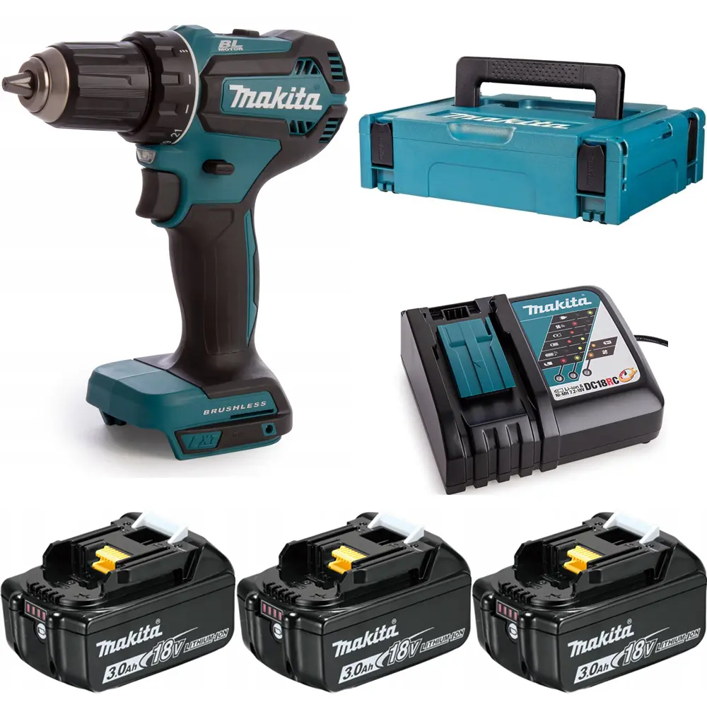 Фото Дрель-шуруповерт аккумуляторная бесщеточная Makita LXT DDF485RF3J, 18 Вт Li-Ion 3x3 Ач Фото Дрель-шуруповерт аккумуляторная бесщеточная Makita LXT DDF485RF3J, 18 Вт Li-Ion 3x3 Ач