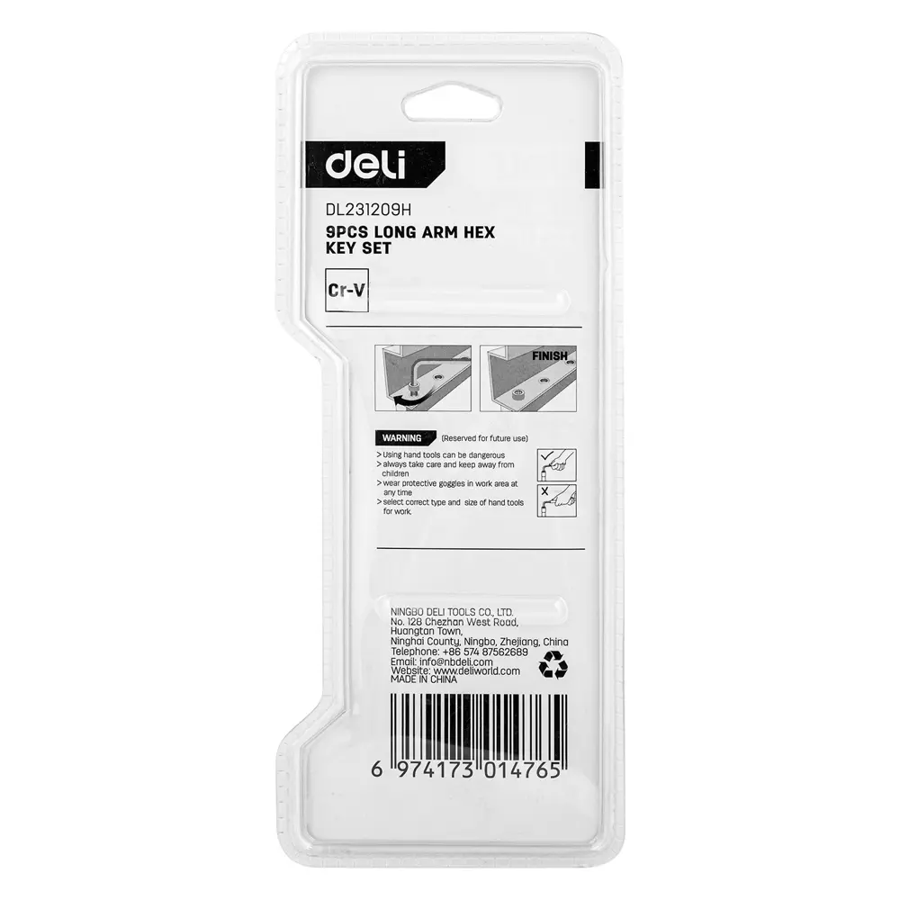 Фото 8 Набор ключей имбусовых шестигранных Deli Tools DL231209H 1.5-10 мм, 8 предметов