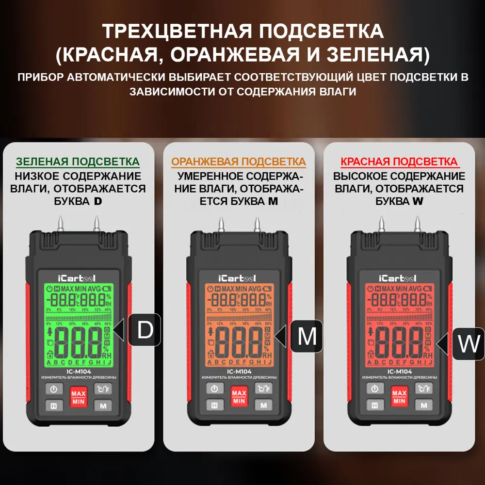 Фото 4 Влагомер контактный iCartool IC-M104, погрешность 2% Фото 4 Влагомер контактный iCartool IC-M104, погрешность 2%