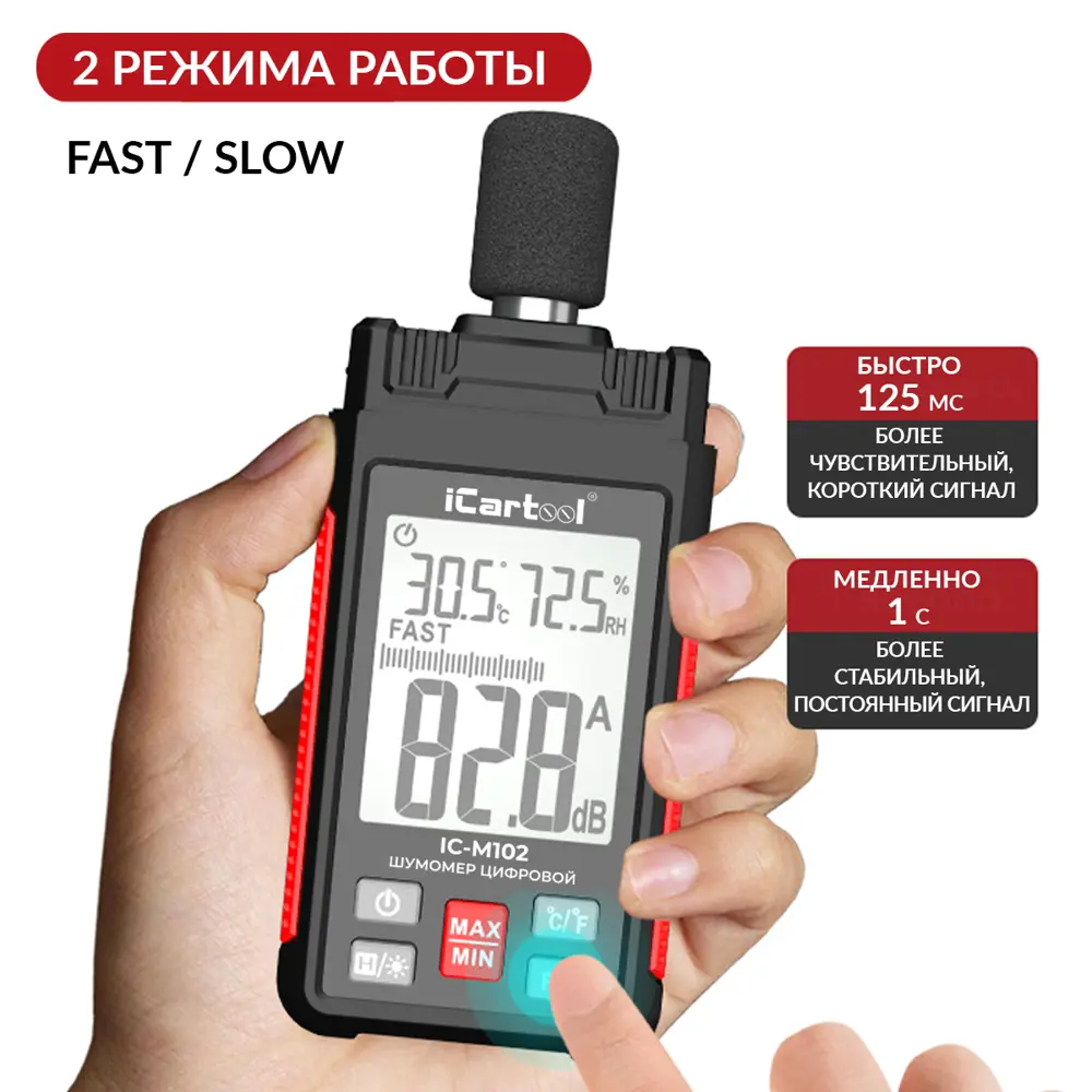 Фото 3 Измеритель уровня шума iCartool IC-M102 30-130 дБ Фото 3 Измеритель уровня шума iCartool IC-M102 30-130 дБ