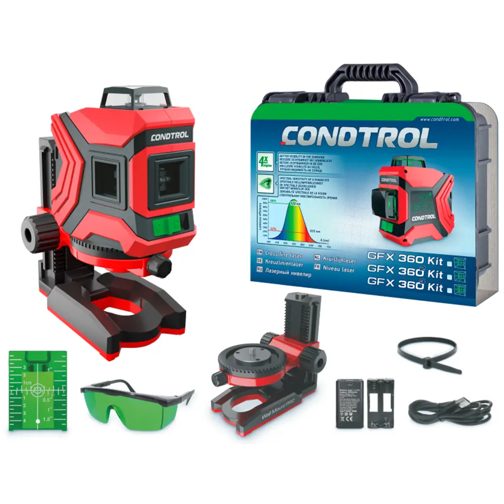 Фото Уровень лазерный Condtrol GFX 360 Kit зеленый цвет, дальность до 40 м Фото Уровень лазерный Condtrol GFX 360 Kit зеленый цвет, дальность до 40 м