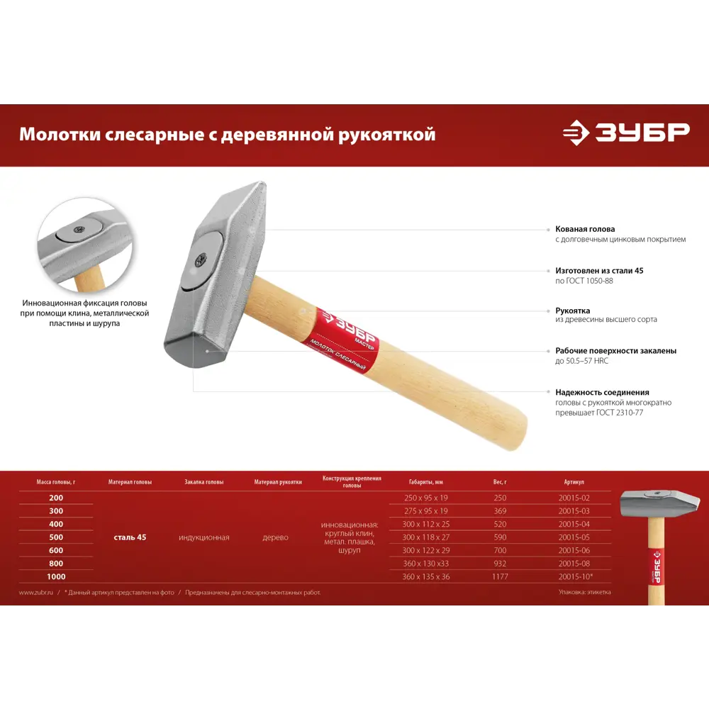 Фото 3 Молоток слесарный Зубр 20015-06 деревянная рукоятка 600 г Фото 3 Молоток слесарный Зубр 20015-06 деревянная рукоятка 600 г