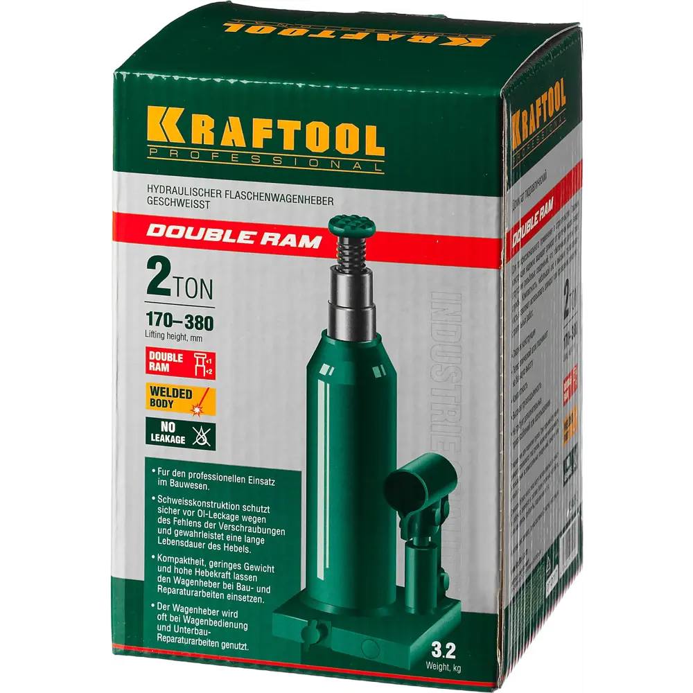 Фото 5 Домкрат бутылочный гидравлический Kraftool 43463-2 до 2 т, 170-380 мм Фото 5 Домкрат бутылочный гидравлический Kraftool 43463-2 до 2 т, 170-380 мм