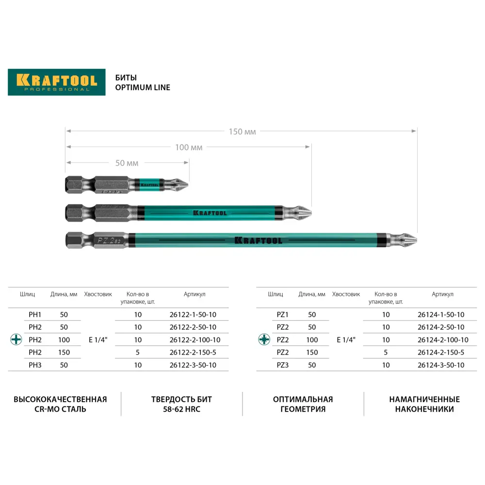 Фото 2 Бита крестовая магнитная удлиненная Kraftool 26124-2-150-5 PZ2x150 мм, 5 шт Фото 2 Бита крестовая магнитная удлиненная Kraftool 26124-2-150-5 PZ2x150 мм, 5 шт