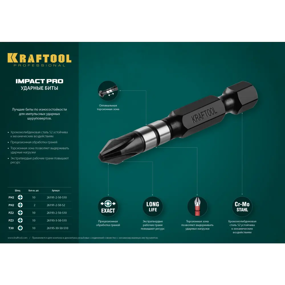 Фото 4 Бита крестовая ударная магнитная Kraftool 26193-3-50-S10 PZ3x50 мм, 10 шт Фото 4 Бита крестовая ударная магнитная Kraftool 26193-3-50-S10 PZ3x50 мм, 10 шт