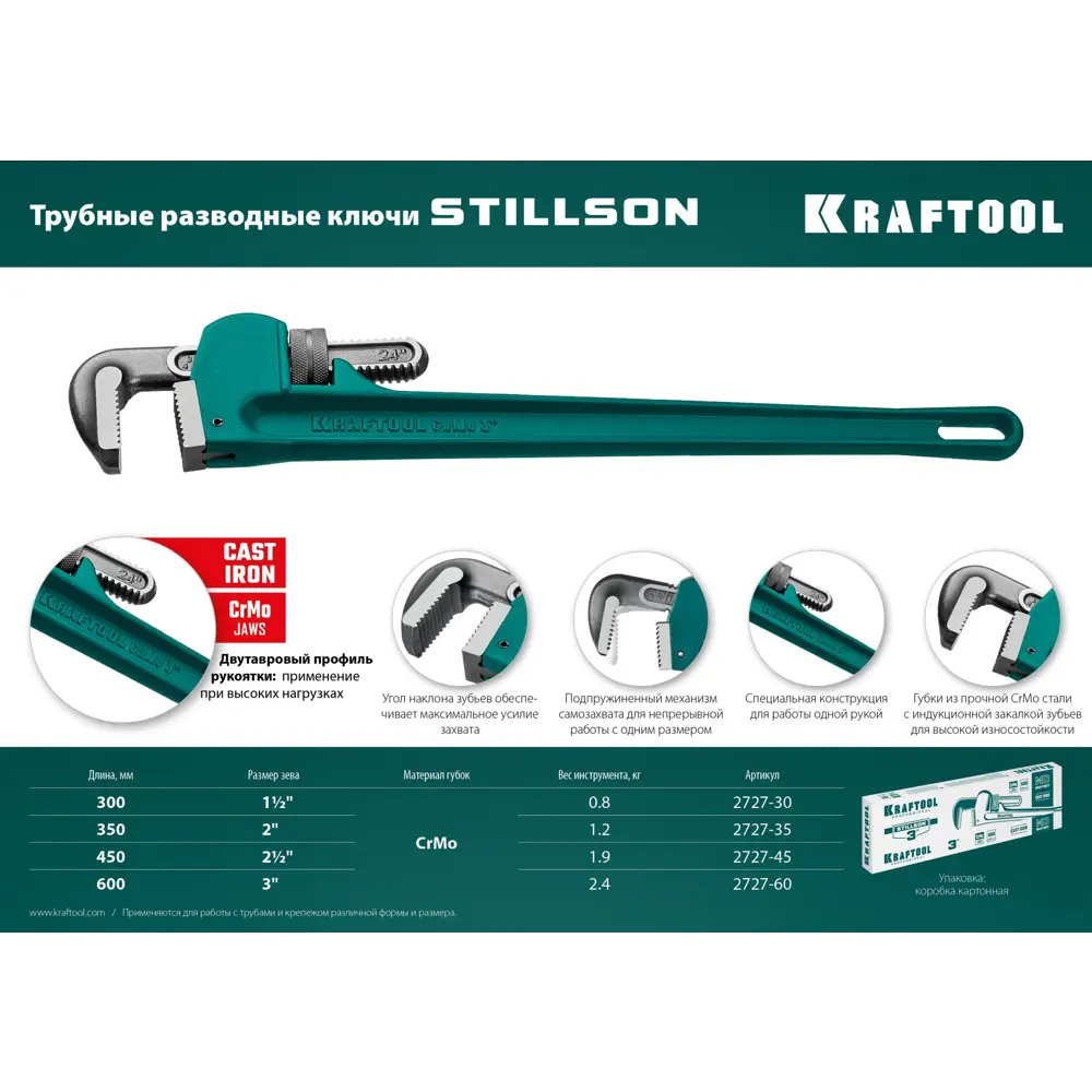 Фото 3 Ключ трубный газовый стиллсона градусов Kraftool 2727-45 2 дюйма 410 мм Фото 3 Ключ трубный газовый стиллсона градусов Kraftool 2727-45 2 дюйма 410 мм