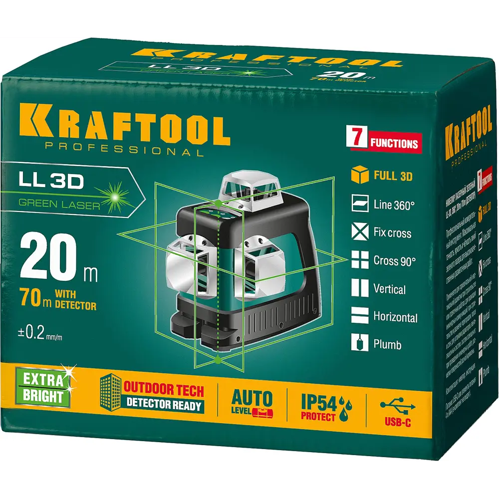 Фото 6 Уровень лазерный Kraftool LL 3D 34641 зеленый луч,, до 20 м