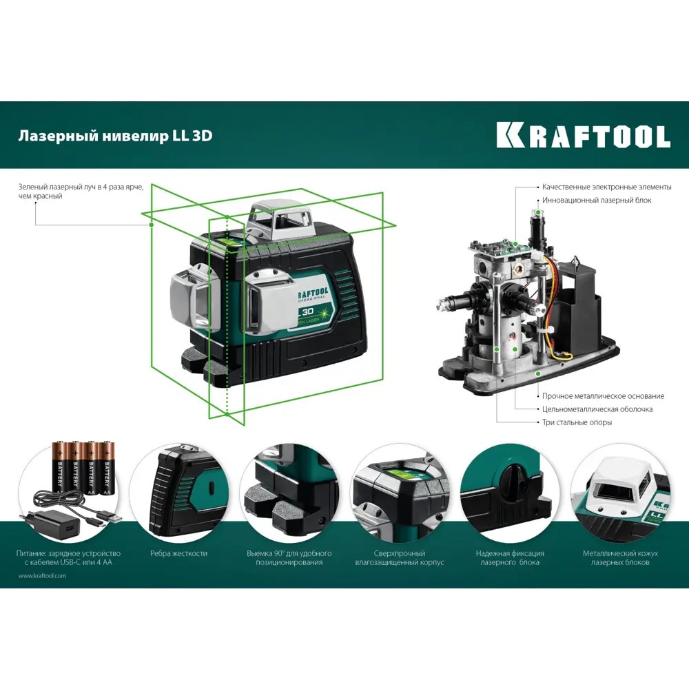 Фото 5 Уровень лазерный Kraftool LL 3D 34641 зеленый луч,, до 20 м