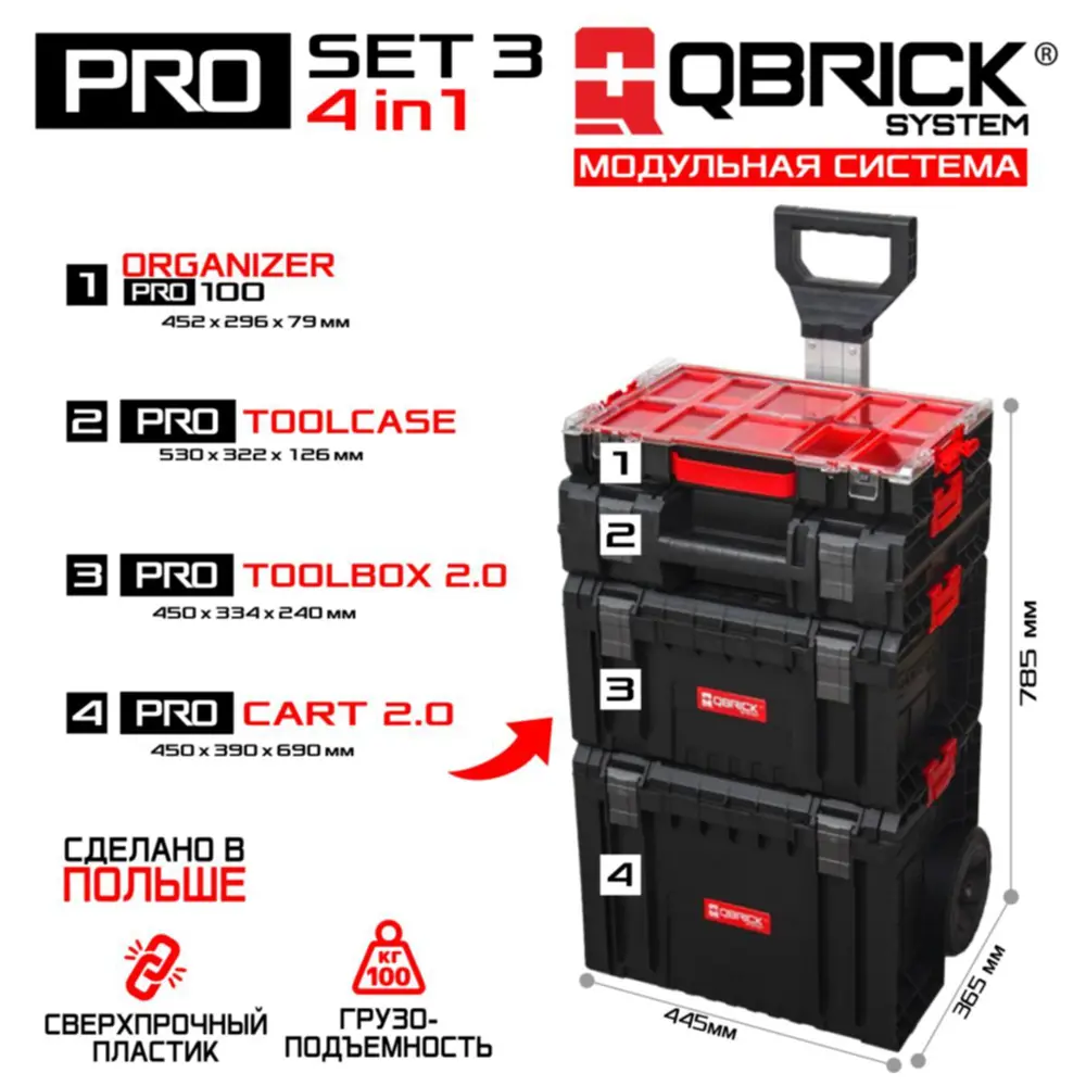 Фото Ящик для инструментов на колёсах Qbrick System Pro Set 3 48x42x79 мм Фото Ящик для инструментов на колёсах Qbrick System Pro Set 3 48x42x79 мм