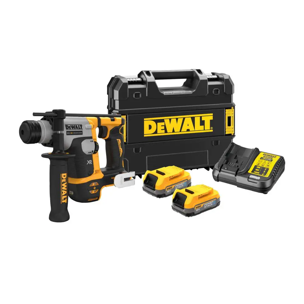 Фото Перфоратор аккумуляторный бесщеточный SDS Plus Dewalt Powerstack DCH172E2T-QW, 18 В,Li-Ion 2x1.7 Ач 1.4 Дж