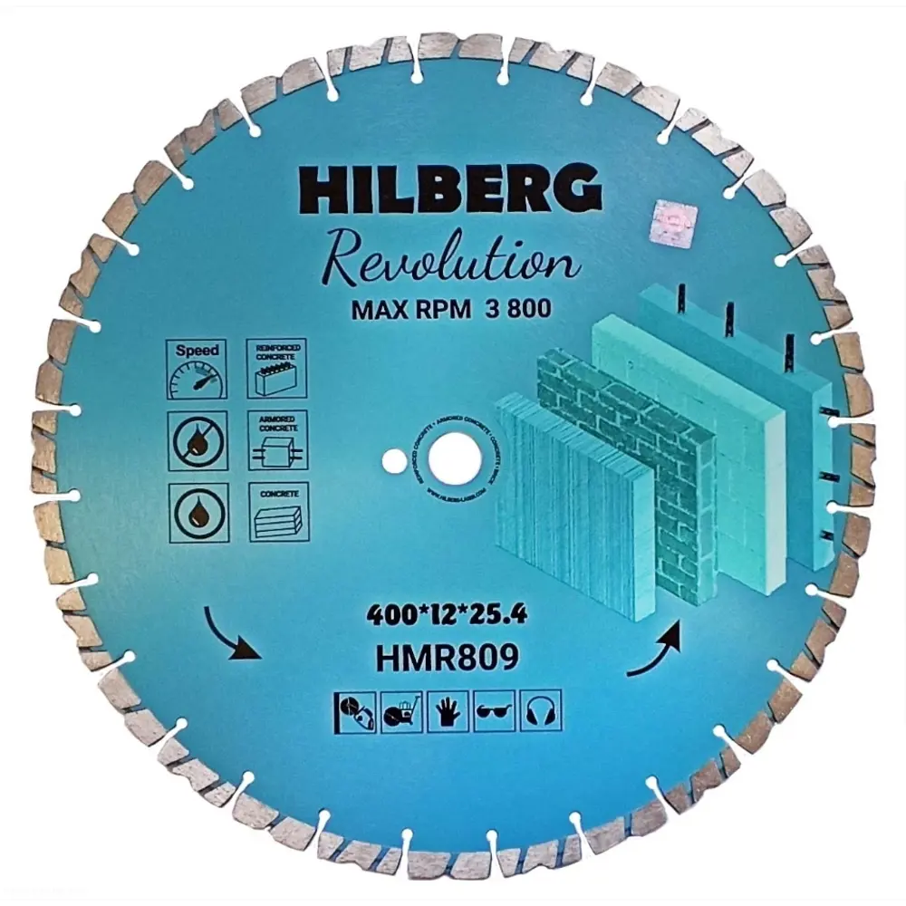 Фото 2 Диск алмазный по железобетону Hilberg HMR809 сегментный 400x25.4x3.8 мм Фото 2 Диск алмазный по железобетону Hilberg HMR809 сегментный 400x25.4x3.8 мм