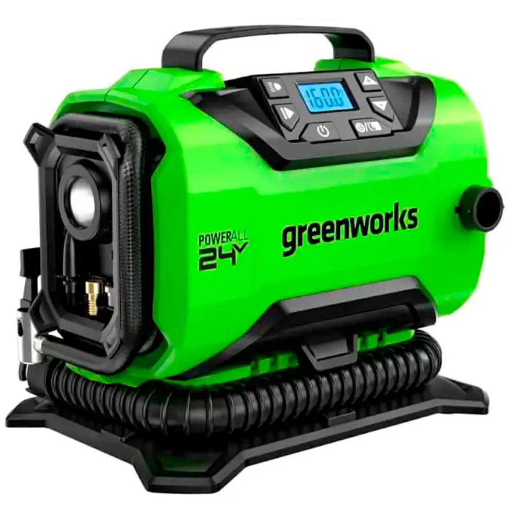 Фото Компрессор аккумуляторный Greenworks ACG301 420 л/мин , Li-Ion 24V/12V, без АКБ и ЗУ Фото Компрессор аккумуляторный Greenworks ACG301 420 л/мин , Li-Ion 24V/12V, без АКБ и ЗУ