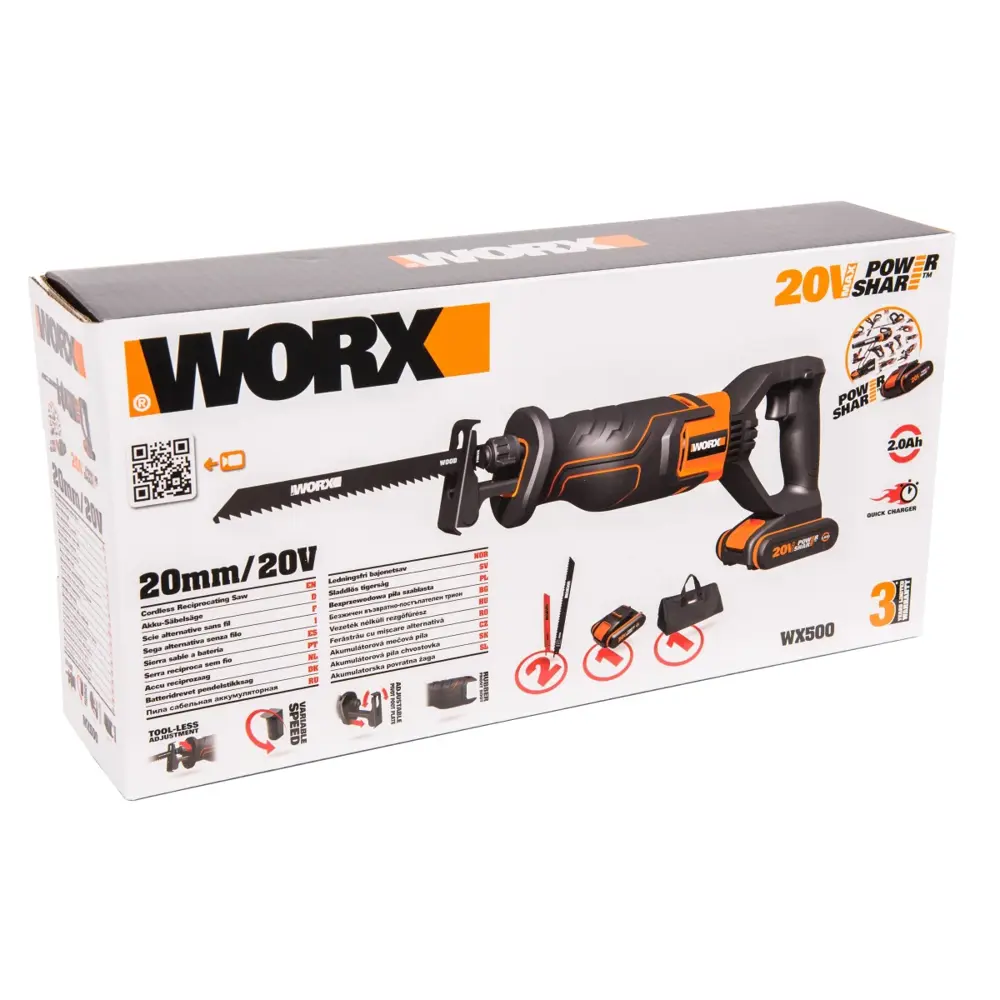 Фото 3 Пила сабельная аккумуляторная Worx WX500 НСК, 20 В Li-Ion 1x2 Ач Фото 3 Пила сабельная аккумуляторная Worx WX500 НСК, 20 В Li-Ion 1x2 Ач