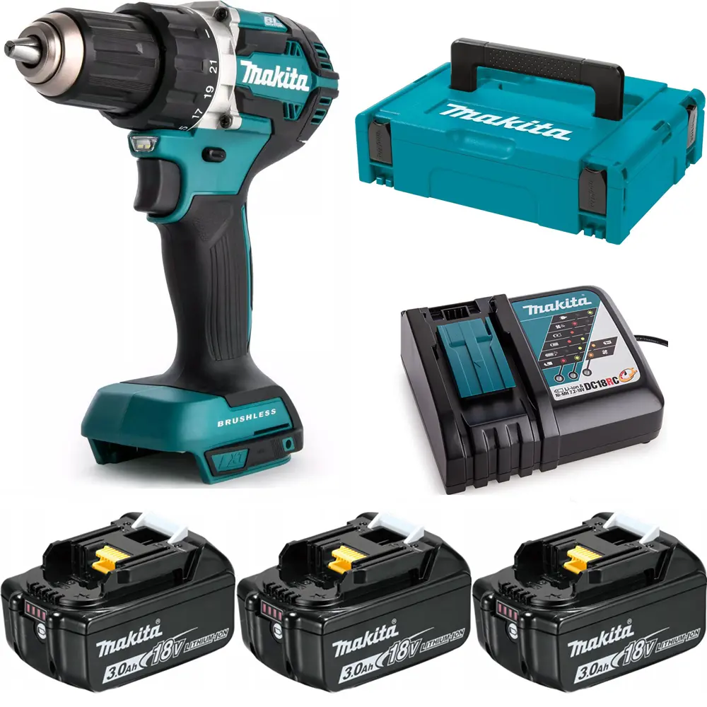 Фото Дрель-шуруповерт аккумуляторная бесщеточная Makita DDF484RF3, 18 В Li 3x3 Ач Фото Дрель-шуруповерт аккумуляторная бесщеточная Makita DDF484RF3, 18 В Li 3x3 Ач