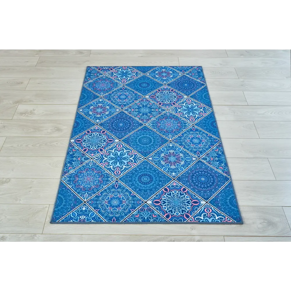 Фото Коврик Розетта Дижитал на хлопковой основе Cleopatra 100x170 600652-1001 синие ромбы Фото Коврик Розетта Дижитал на хлопковой основе Cleopatra 100x170 600652-1001 синие ромбы