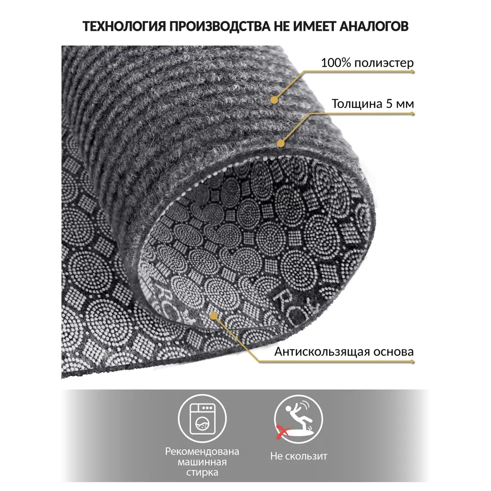 Фото 2 Коврик грязезащитный Shahintex Практик ребристый антискользящий 60x120 см цвет серый Фото 2 Коврик грязезащитный Shahintex Практик ребристый антискользящий 60x120 см цвет серый