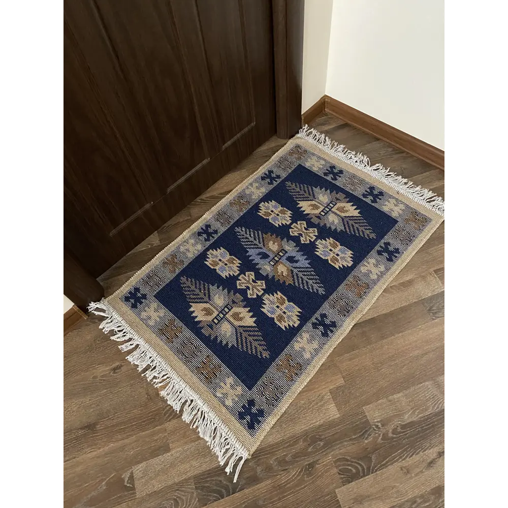 Фото 4 Коврик декоративный L'Cadesi Kilim Usak UK01 Хлопок 60x90 см цвет синий Фото 4 Коврик декоративный L'Cadesi Kilim Usak UK01 Хлопок 60x90 см цвет синий