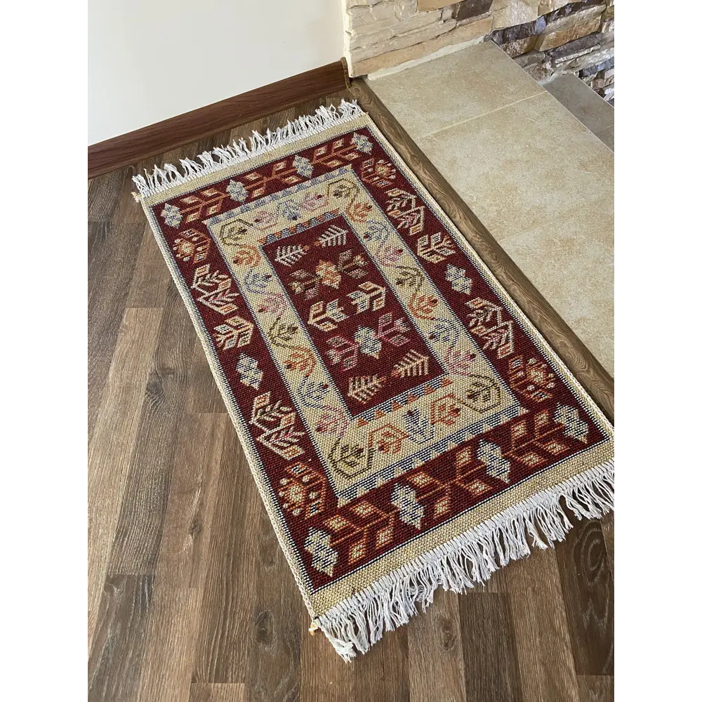 Фото 2 Коврик декоративный L'Cadesi Kilim Usak UK1979 Хлопок 60x90 см цвет вишневый-кремовый Фото 2 Коврик декоративный L'Cadesi Kilim Usak UK1979 Хлопок 60x90 см цвет вишневый-кремовый