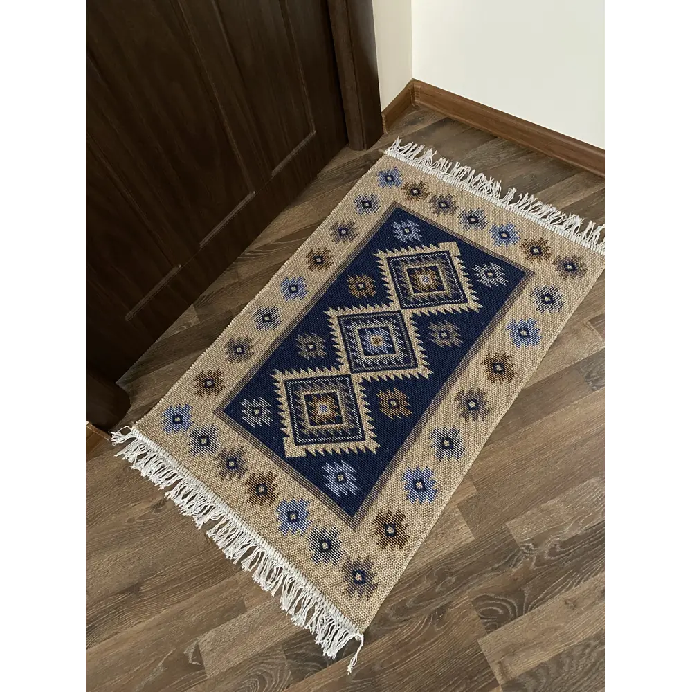 Фото 4 Коврик декоративный L'Cadesi Kilim Usak UK02 Хлопок 60x90 см цвет синий Фото 4 Коврик декоративный L'Cadesi Kilim Usak UK02 Хлопок 60x90 см цвет синий