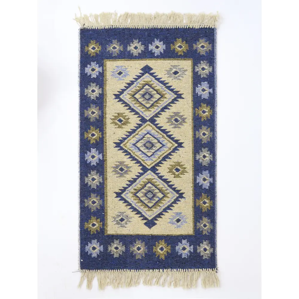 Фото Коврик декоративный L'Cadesi Kilim Usak UK02 Хлопок 60x90 см цвет синий Фото Коврик декоративный L'Cadesi Kilim Usak UK02 Хлопок 60x90 см цвет синий